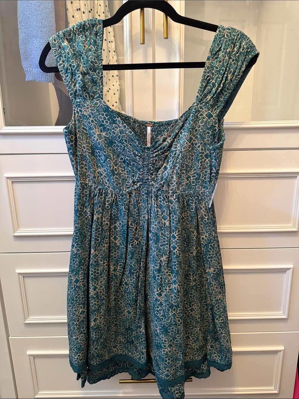 Free People Teal Floral Empire-Waist Mini Dress